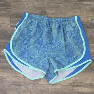 Nike Tempo Dri-Fit Running Shorts Size S Blue/Green Mesh Panel Tulip Hem